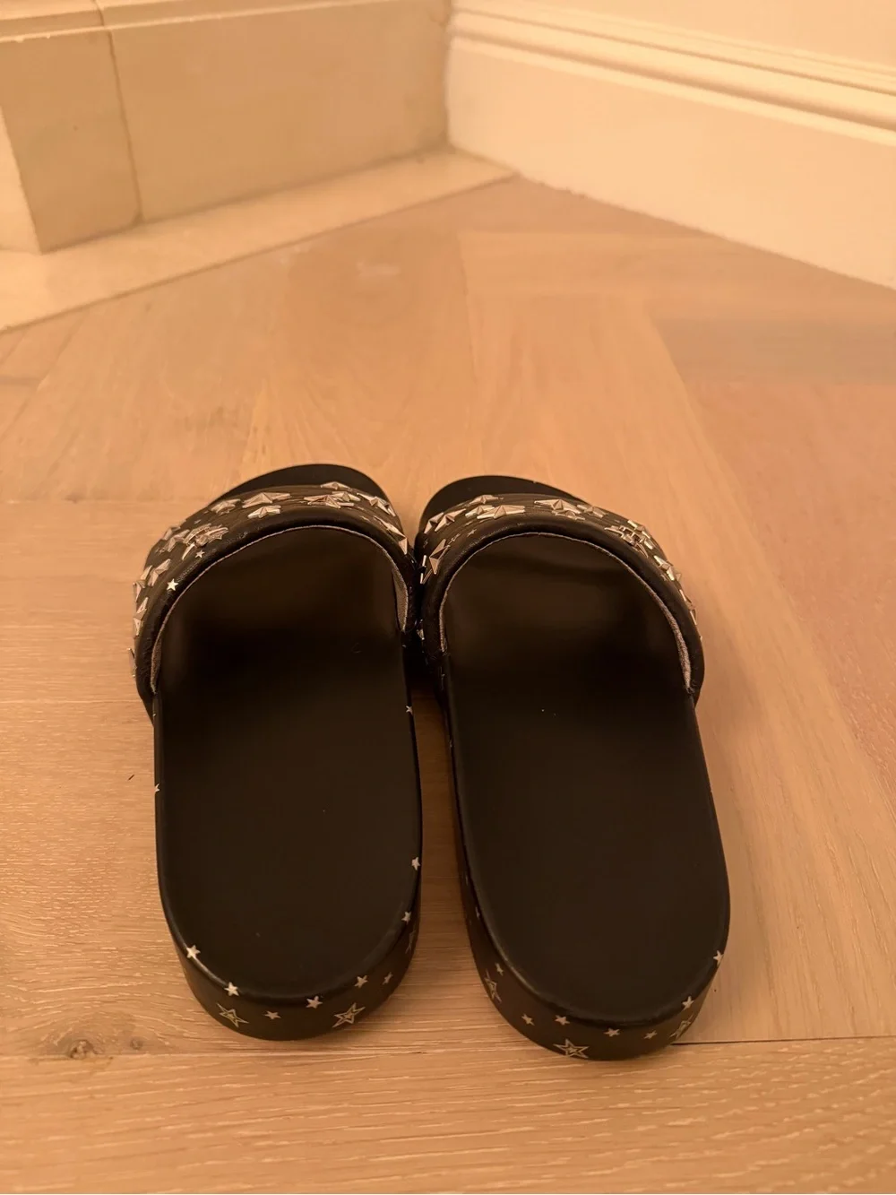Tory Burch Navy/Black Leather Star-Stud Slide Sandals